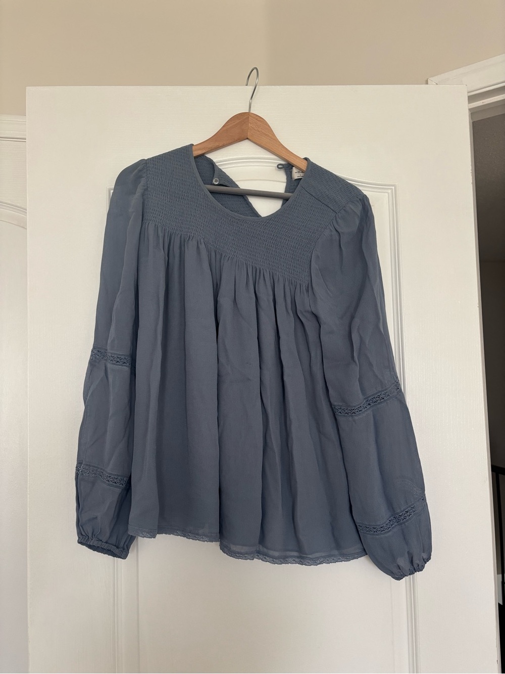Wilfred Slate Blue Smocked Yoke Peasant Blouse